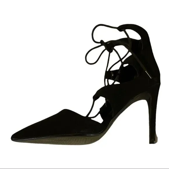 Derek Heart From H&M Sophia Black Lace Up Stiletto Spike Heels 8.5 - Picture 10 of 14